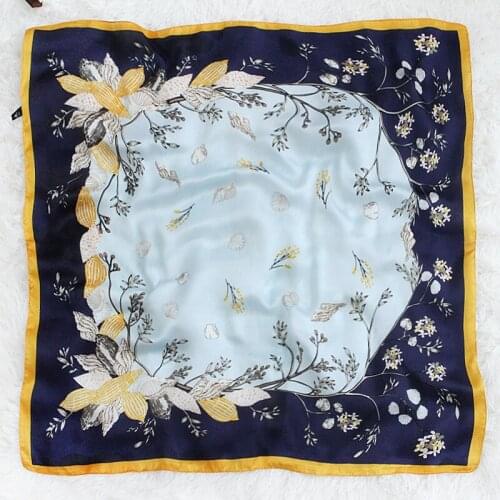 2020 70x70 Flower Print Multipurpose women Silk twill scarf Satin square tie Hairband ladies foulard femme towel bufanda shawl