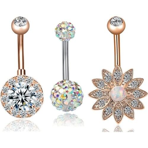 3Pcs/set Lotus Flower Opal Belly Piercing Navel Piercing Navel Earring Gold Belly Piercing Sex Body Jewelry Pircing New