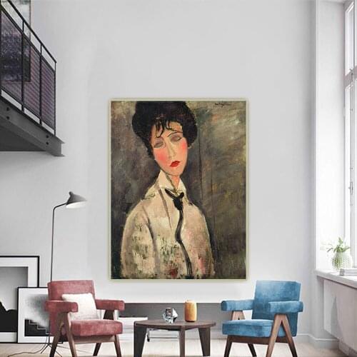 Amedeo Modigliani《Woman with black tie》Canvas Art Oil Painting Artwork Poster Picture Wall Hanging Decor Home Decoration