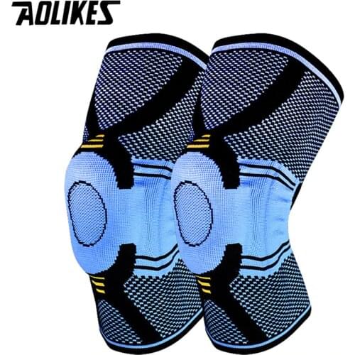 AOLIKES 1 Pair Basketball Running Spring Support Silicon Padded Knee Pads Support Brace Meniscus Patella Protector Sports Safety