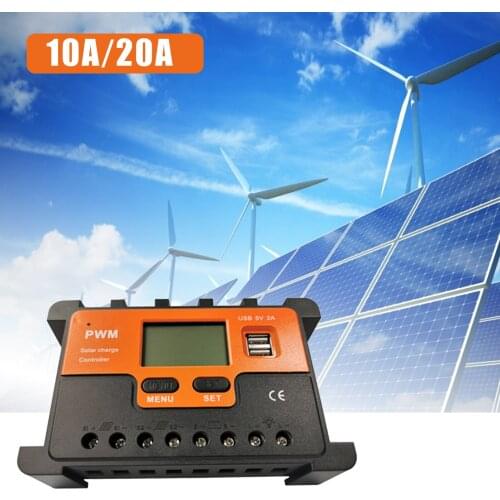 10A 20A Solar Charge Controller Dual Solar Panel Controller With USB Solar Regulator 12V/24V PWM Automatic Solar Controller