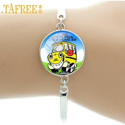 TAFREE school bus driver Bracelets kids' school bus round sticker Vector cartoo Van buses Photo Jewelry for children gifts H213