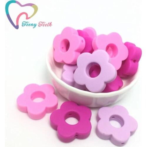 Teeny Teeth 10 PCS Girly Colors Flower Silicone Beads BPA Free DIY Baby Teething Necklace Toy Gift Food Grade Sunflower Beads