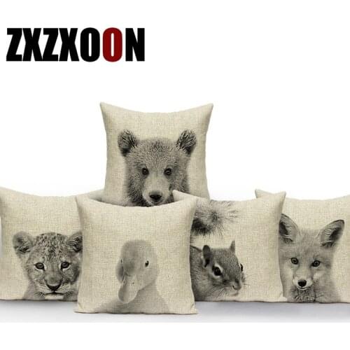 Black White Animals Lovely Cushion Covers Decorative Pillows Kangaroo Hedgehog Monkey Sofa Cushion Cover for Living Room