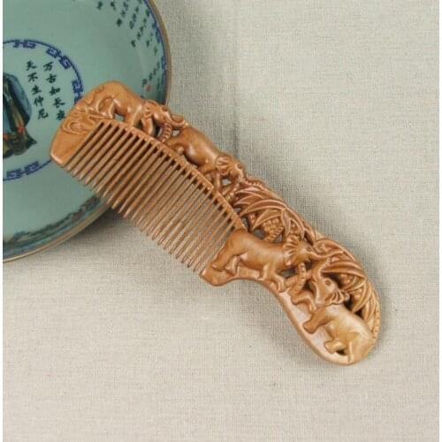 Wooden carved comb Popular Natural Health Care Hair Comb Hairbrush With Handle Massager Wholesales