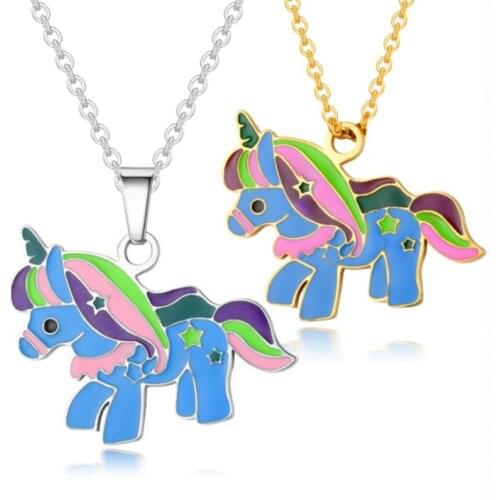 European and American Mens Stainless Steel Unicorn Clavicle Chain Fashion Color Stainless Steel Pendant Necklace