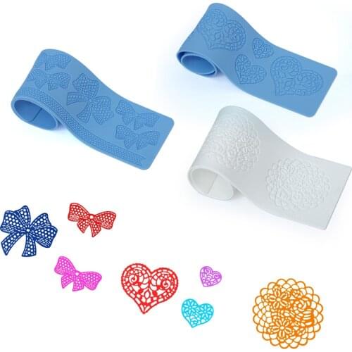 Fondant Lace Mould Bowknot Bow Shape Gum Paste Sugar Lace Silicone Mat Hollow Out Heart Pattern For Wedding Cake Decorating Mold