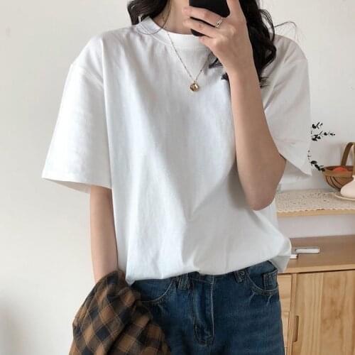 Women T-shirt Basic hort-sleeved Men and Women Seamless Solid Color Blouse Soft White Black Solid Tees Lady Oversized Tee shirt