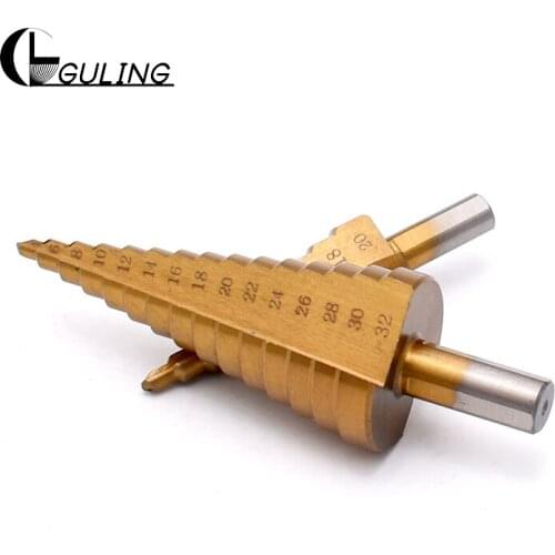 GULING 1PCS 4-12/4-20/4-32mm HSS Titanium Coated Triangle handle Pagoda Drill HSS Tools multi-tool table step drill tower drill