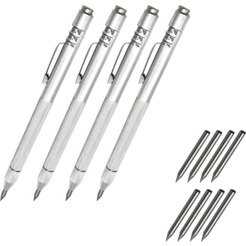 4 Pcs Carbide Scriber,Aluminum Etching Engraving Pen with 8 Replacement Marking Tip for Glass/Ceramics/Metal Sheet