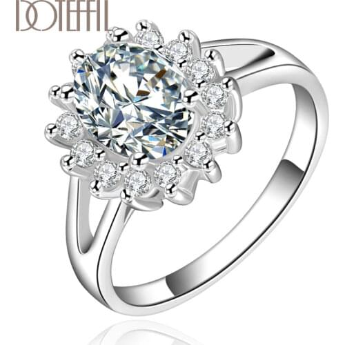DOTEFFIL 925 Sterling Silver Crystal AAA Zircon Sun Ring For Women Fashion Wedding Engagement Party Gift Charm Jewelry