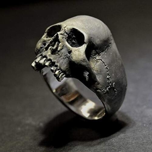 Punk Vintage Mens Stainless Steel Skull Ring Gothic Punk Horror Skull Biker Ring Cool Mens Jewelry Gift Size 7-14