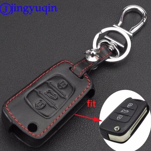 Jingyuqin Remote 3 Buttons Leather Key Case For Kia RIO K2 K5 Sportage Sorento For Hyundai i20 i30 i35 iX20 iX35 Solaris Verna