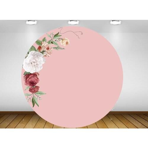 Round circle background pink floral wedding bridal shower backdrop customize girl baby shower birthday Party table Cover YY-350