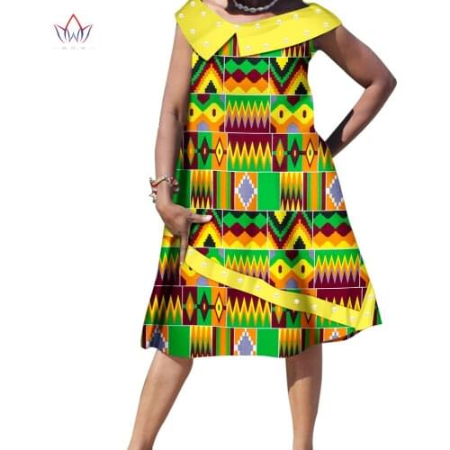 Fashion African Dresses for Women Bazin Riche African Print Cotton Midi Dress Sleeveless Bodycon Elegant Party Clothes WY5049