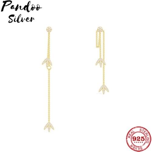 Fashion Charm Sterling Silver Original 1:1 Copy,Yellow Silver Laurel Leaves Long Earrings Jewelry Gift Suitable For Female