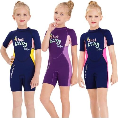 2MM Neoprene Wetsuit for Girls Diving Suit Thick Short Sleeves wetsuit one-piece sets children Surfing swimwear