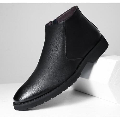Autumn New Boots Mens Leather Shoes Fashion Chelsea Boots Office Dress Shoes Casual Business Pointed Toe Black Fashion Men Shoes