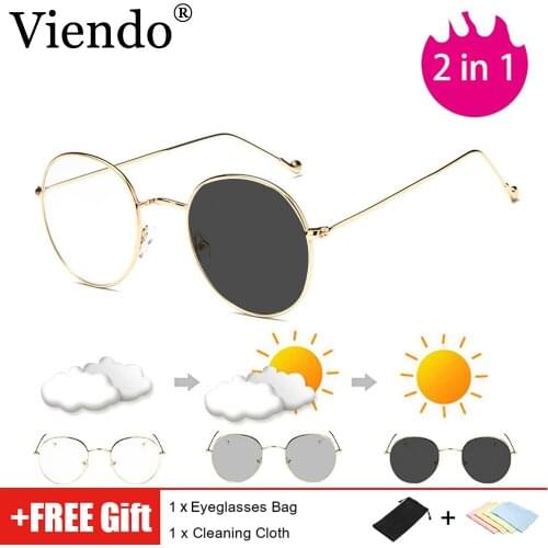 Photochromic Anti Blue Light Blocking Glasses Women Men Metal Round Computer Goggle Auto Color Changing Anti UV400 Sunglass
