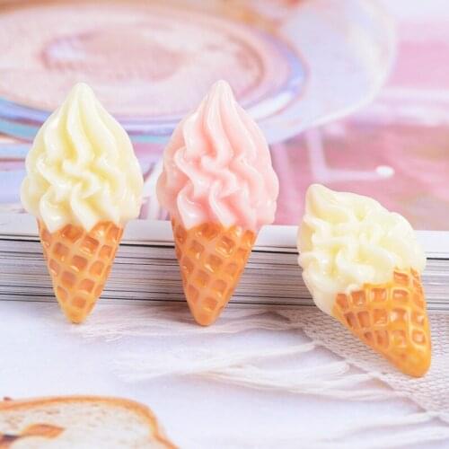 Wholesale 100pcs Kawaii Food Ice Cream Resin Cabochons Ornament Accessories Girl Hair Jewelry Bow Center Clip Decor Sticker