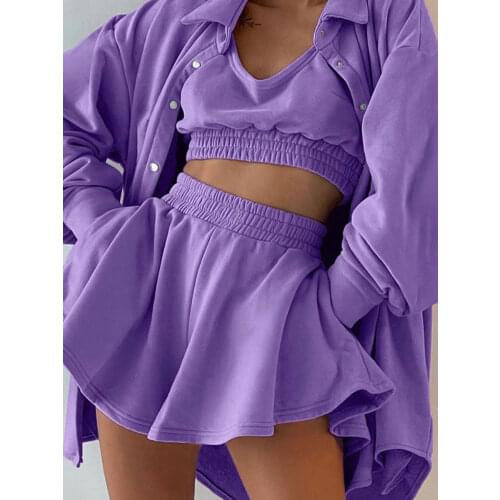 Autumn new three-piece suit European and American sports and leisure style loose solid color sweater suit women 2021 womens clo