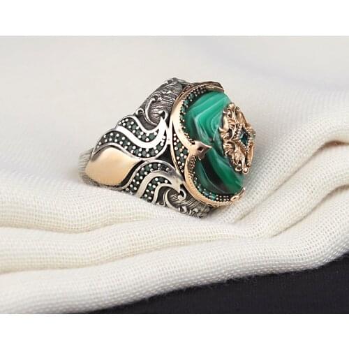 Amber 925 Silver Engrave Traditional Handmade Turkish Signet Ring Original Kehribar Mosque Design Jewelry Gift for Women Men