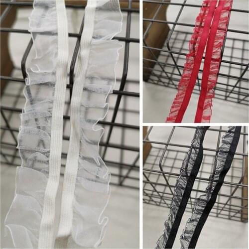 5m Ivory Black Stretch Pleated Elastic Lace Trims Clothing Baby Dress Pillow Sofa Underwear Decoration 1.5-2.3cm EL0052