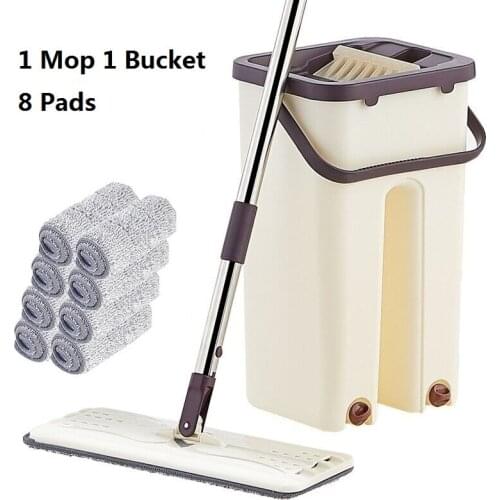 Flat Squeeze Mop and Bucket Hand-Free Wringing Floor Cleaning Mop Wet or Dry Usage Magic Automatic Spin Self Cleaning Lazy Mop