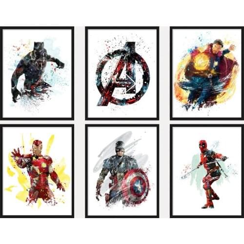 Marvel Avengers Anime Poster Iron Man Canvas Painting Wall Art Room Decor Picture Childrens Home Decoration Gifts for Baby