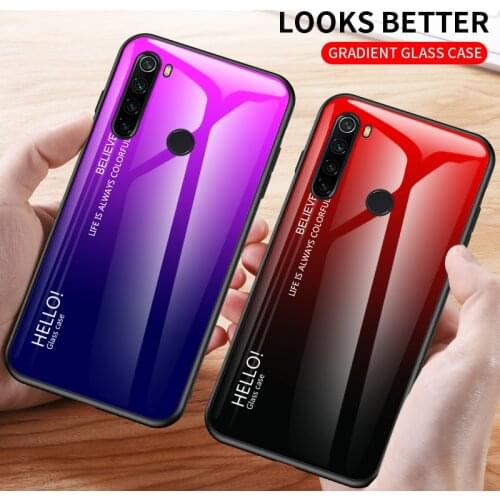 For Xiaomi Redmi 7 6 7A 5 S2 Y2 K20 Note 8 7 6 Pro 7S Fashion Gradient Color Shockproof Phone Case Cover Tempered Glass Shell