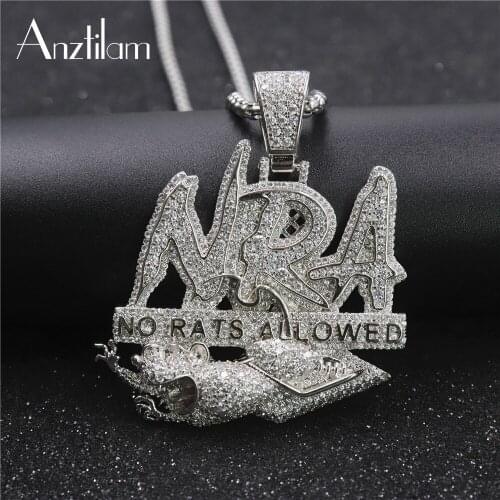AZ Hip Hop Bling Zircon Letters NO RATS ALLOWED Pendant Luxury Copper Iced Out NRA Necklace Men’s Pendant Jewelry Gift Dropship