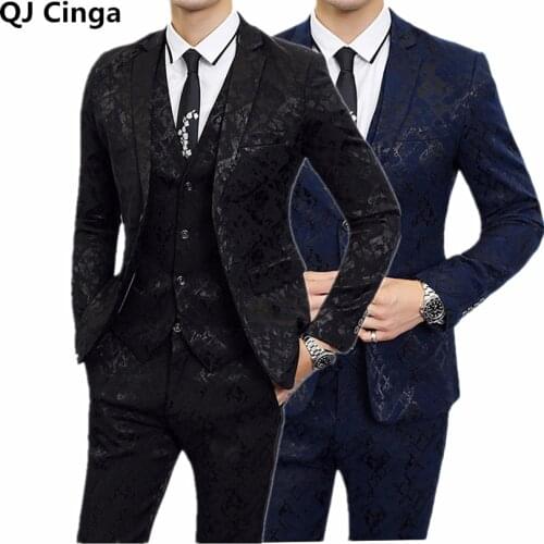 Luxury Men Suit Sets Latest Coat Pant Vest Design Dress Suits Floral Slim Mens Groom Tuxedo Suit Black Blue Plus Size S-5XL 6XL
