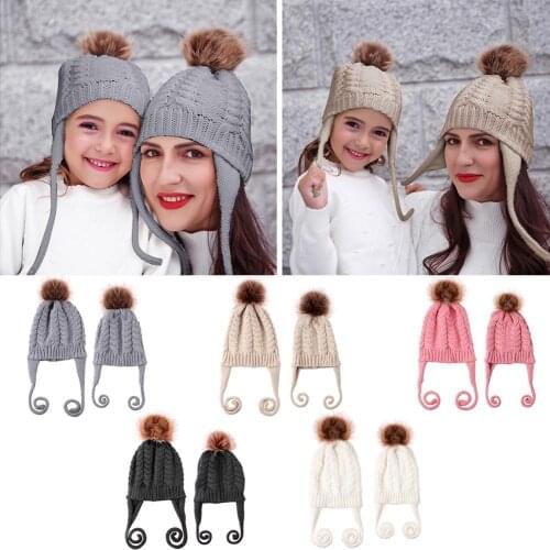 Parent-child Bobble Cap Warm Knit Beanie Hat Toddler Kids Double Braid Xmas Gift Close Knitting and Fine Workmanship