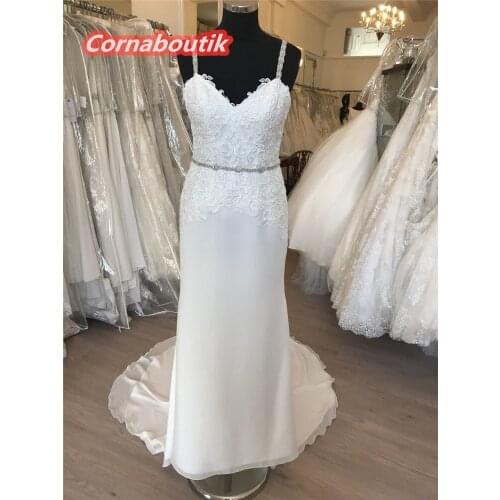 Chiffon Vestido De Noiva Praia Summer Wedding Dress COR022 Spaghetti Straps Floral Lace Appliques Beaded Real Pictures Casamento