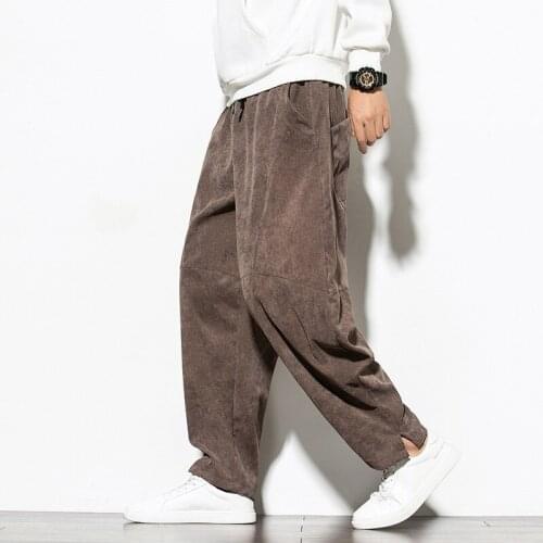 Men Chinese Style Corduroy Harem Wide Leg Pants Harajuku Japanese Fashion Streetwear Women Winter Loose Joggers Casual Trousers