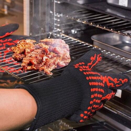 1 Pair Heat Resistant Thick Silicone Cooking Baking Barbecue Oven Gloves BBQ Grill Mittens Dish Washing Gloves Kitchen