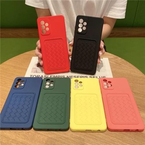 Woven Card Holder Wallet Phone Case For Samsung Galaxy A32 A52 A72 4G 5G A31 A51 A71 A21S A30 A50 Soft TPU Silicone Back Cover