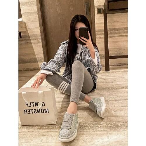 Brand full diamond platform shoes thick soles 2020 new heighten small white shoes lace-up casual shoes women free of mail