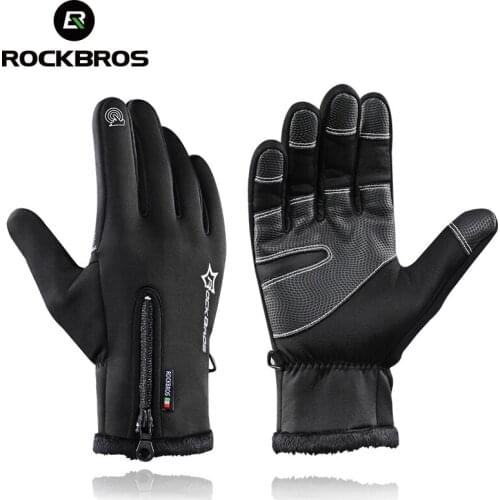 ROCKBROS Touch Screen Bike Gloves Winter Thermal Windproof Warm Full Finger Cycling Glove Anti-slip Bicycle Gloves For Men Women
