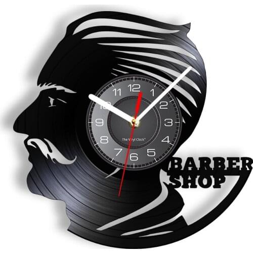 Barber Shop Laser Etched Vinyl Album Record Clock For Men Club Barberia Hair Salon Wall Watch Hairstylist Decor Vintage Art