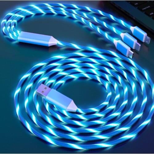 Type C Micro USB Charge Luminous 3 in 1Charger USB Wire For iphone 12 Samsung A51 Huawei Y7a Honor 9A Redmi 7 Realme Phone Cable