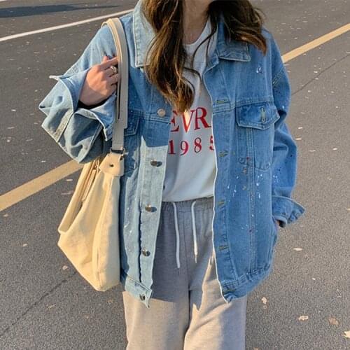 Mozuleva New 2021 Spring Autumn Womens Denim Jackets Splash Ink Wild Streetwear Oversize Fashionable Lady Jeans Tops