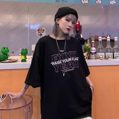 Women hip hop tshirt ins Harajuku casual o-neck Short sleeve tee top print bar punk vegan Korean dropshipping clothing vintage