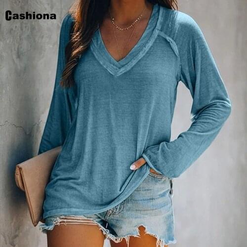 Plus size 5xl Women Casual T-shirt Model Ruflles V-neck Blue Gray Womens Top 2020 Spring Autumn Loose Tees shirt Femme Clothing