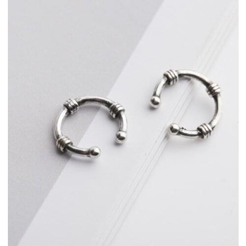100% 925 Sterling Thai Silver Contracted Ear Cuff Clip On Earrings For Women Girl Without Piercing Earings Jewelry