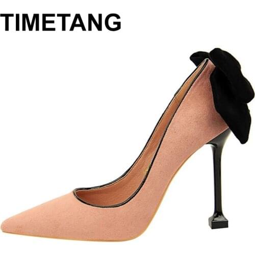 TIMETANG Fetish High Heels Butterfly-knot Green Shoes For Women Ladies Pumps Moccasin Bigtree Shoes Luxury Shoes Women Designers