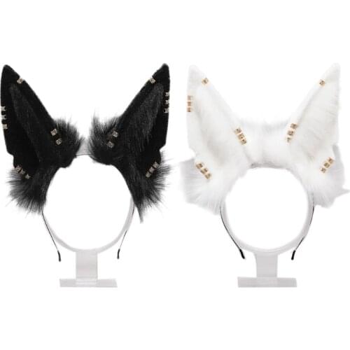 Women Animal Wolf Ears Headdress with Metal Ring Plush Furry Headband Anime for Halloween Christmas Cosplay Accessories