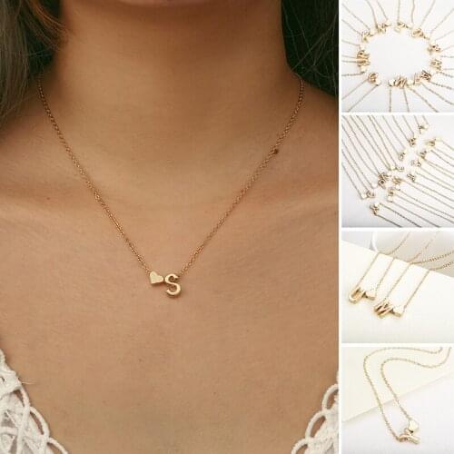 Women Necklace 26 Letters Jewelry Love Heart Pendant Fashion Decoration Gift A66