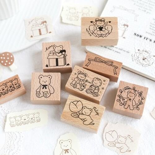 1pc Cute Animals Bears Decoration Journal Stamp Wooden Rubber Stamps for Scrapbooking Stationery DIY Craft Standard Stamp Kawaii