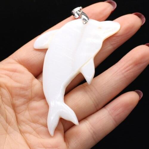 1pcs Natural White Shell Pendant Dolphin Shape For Jewelry Making DIY Earring Necklace Women Animal Accessories Gifts 40x75mm